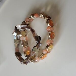 Stretch bracelets. Pink. Gold. Stones Shells Silver